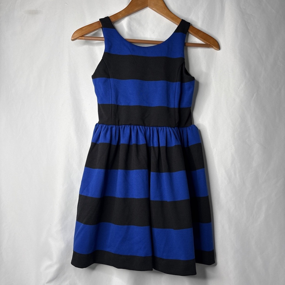 Polo Ralph Lauren Girls Sleeveless Black &  Blue Striped Dress Size M 8-10